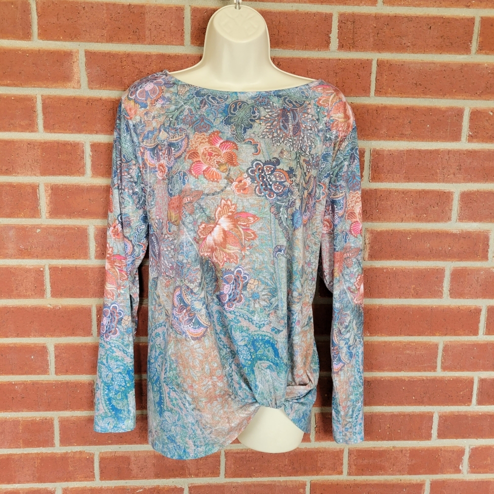 Time and Tru XXL Blue Floral Paisley Long Sleeve Top Size 20.   #346